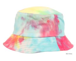 6 Bulk Tie Dye Multi Color Cotton Bucket Hats Multi Yellow