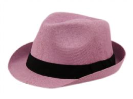 6 Bulk Roll Up Brim Paper Straw Fedora Hats With Grosgrain Band Lavender