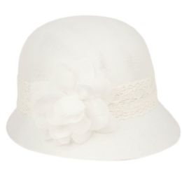 6 Bulk Linen Cloche Hats With Lace Band And Flower White