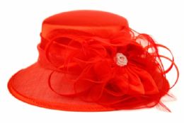 12 Bulk Fascinator With Big Flower Trim Red