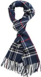 12 Bulk Plaid Soft Cashmere Feel Scarf Navy