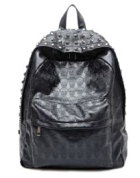 12 Bulk Skull Pattern Pvc Backpacks With Spike