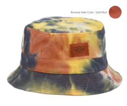 6 Bulk Tie Dye Cotton Reversible Bucket Hats Mix Rust