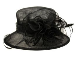 12 Bulk Sinamay Fascinator With Flower Trim Black