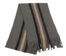 12 Bulk Men's Winter Knit Stripe Scarf Charcoal