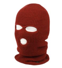 12 Bulk 3 Holes Knit Winter Sports Mask Burgundy