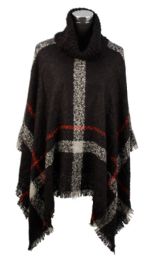 12 Bulk Women Winter Knitted Poncho With High Collar