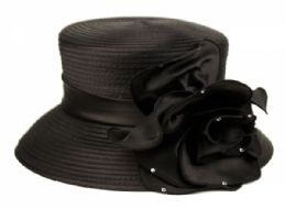 12 Bulk Fascinator With Big Flower Trim Black