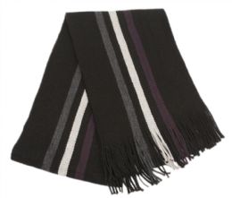 12 Bulk Men's Winter Knit Stripe Scarf Black