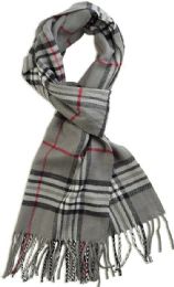 12 Bulk Plaid Soft Cashmere Feel Scarf Gray