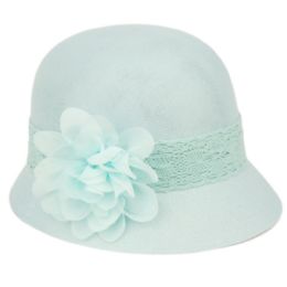 6 Bulk Linen Cloche Hats With Lace Band And Flower Mint