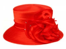 12 Bulk Fascinator With Big Flower Trim Red