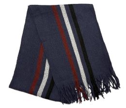 12 Bulk Men's Winter Knit Stripe Scarf Navy