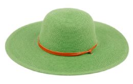 3 Bulk Braid Straw Floppy Hats With Leather Band Lime Green