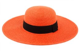 3 Bulk Wide Brim Braid Straw Floppy Hats With Grosgrain Band Orange