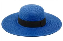 3 Bulk Wide Brim Braid Straw Floppy Hats With Grosgrain Band Royal