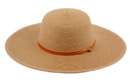 3 Bulk Braid Straw Floppy Hats With Leather Band Lt Brown