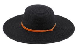 3 Bulk Braid Straw Floppy Hats With Leather Band Black
