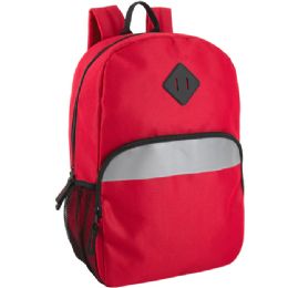 24 Bulk 17-Inch Safety Reflective Backpack with Side Pocket Red
