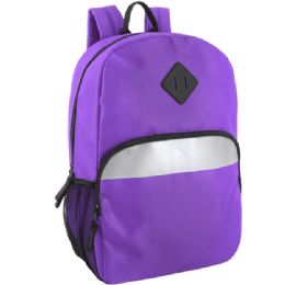 24 Bulk 17-Inch Safety Reflective Backpack with Side Pocket Purple
