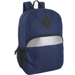 24 Bulk 17-Inch Safety Reflective Backpack with Side Pocket Navy