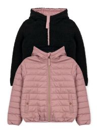 24 Bulk Girls Reversible Jacket With Sherpa Lining In Mauve Assorted Size 7-14