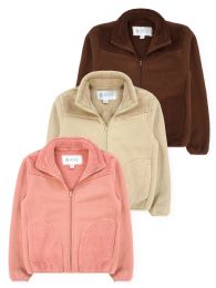 24 Bulk Girls Micropolar Sherpa Fleece ZiP-Up Jacket In 3 Assorted Colors, Assorted Sizes 6-14