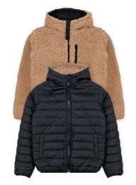 24 Bulk Boys Reversible Jacket With Sherpa Lining In Black Assorted Sizes 2-4t