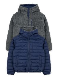 24 Bulk Boys Reversible Jacket With Sherpa Lining In Navy Assorted Sizes 2-4t
