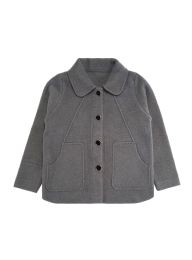 12 Bulk Womens Faux Wool ButtoN-Front Coat In Gray, Assorted Sizes S/m And L/xl