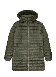24 Bulk Womens Longline Hooded Puffer Jacket With Sherpa Lining In Army Green Assorted S-2xl
