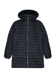 24 Bulk Womens Longline Hooded Puffer Jacket With Sherpa Lining In Black Assorted S-2xl