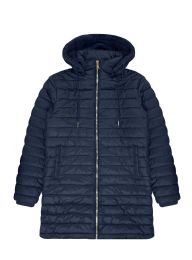 24 Bulk Womens Longline Hooded Puffer Jacket With Sherpa Lining In Navy Assorted S-2xl