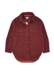 12 Bulk Womens Sherpa Fleece Shirt Jacket In Red Assorted Sizes S-xl
