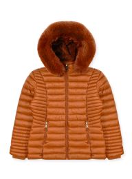 24 Bulk Ladies Puffer Jacket With Faux Fur Hood Assorted Sizes S-Xl Rust