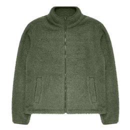24 Bulk Mens FulL-Zip Sherpa Fleece Jacket In Green Assorted Sizes S- xl