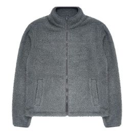 24 Bulk Mens FulL-Zip Sherpa Fleece Jacket In Gray Assorted Sizes S- xl