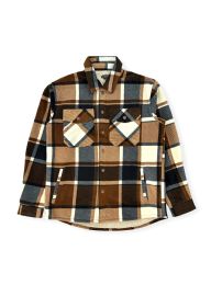 12 Bulk Mens Shirt Jacket With Sherpa Lining In Brown Assorted Sizes S-2xl