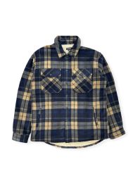 12 Bulk Mens Shirt Jacket With Sherpa Lining In Navy Assorted Sizes S-2xl