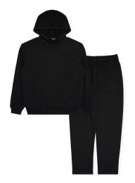 12 Bulk Mens Pullover Hoodie & Jogger Set In Solid Black Assorted Sizes S-2xl