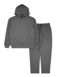 12 Bulk Mens Pullover Hoodie & Jogger Set In Gray Assorted Sizes S-2xl