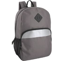 24 Bulk 17-Inch Safety Reflective Backpack With Side Pocket Grey