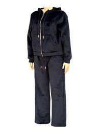 12 Bulk Womens 2 Piece Velour Lounge Set Assorted Sizes S-Xl , Black