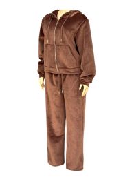 12 Bulk Womens 2 Piece Velour Lounge Set Assorted Sizes S-Xl , Brown