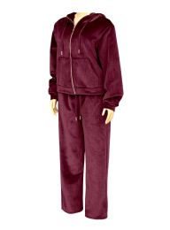12 Bulk Womens 2 Piece Velour Lounge Set Assorted Sizes S-Xl , Burgundy