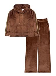 10 Bulk Womens Velour Zip Hoodie & WidE-Leg Pant Set Assorted Sizes S-L, Brown