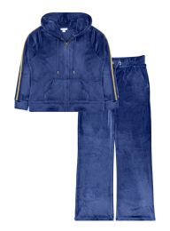 10 Bulk Womens Velour Zip Hoodie & WidE-Leg Pant Set Assorted Sizes S-L, Blue