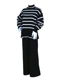 12 Bulk Womens 2-Piece Striped Knit Lounge Set Size S/m And L/xl , Black