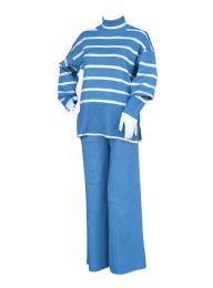 12 Bulk Womens 2-Piece Striped Knit Lounge Set Size S/m And L/xl , Blue