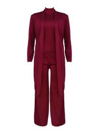 12 Bulk Womens 3-Piece Ribbed Knit Loungewear Set In Burgundy Sizes S/m And L/xl